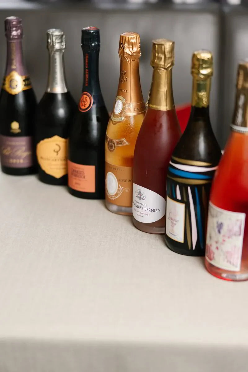 Selection of Rosé Champagne bottles from The Ultimate Rosé Champagne Dinner event in Sydney, March 2025. Premium sparkling
