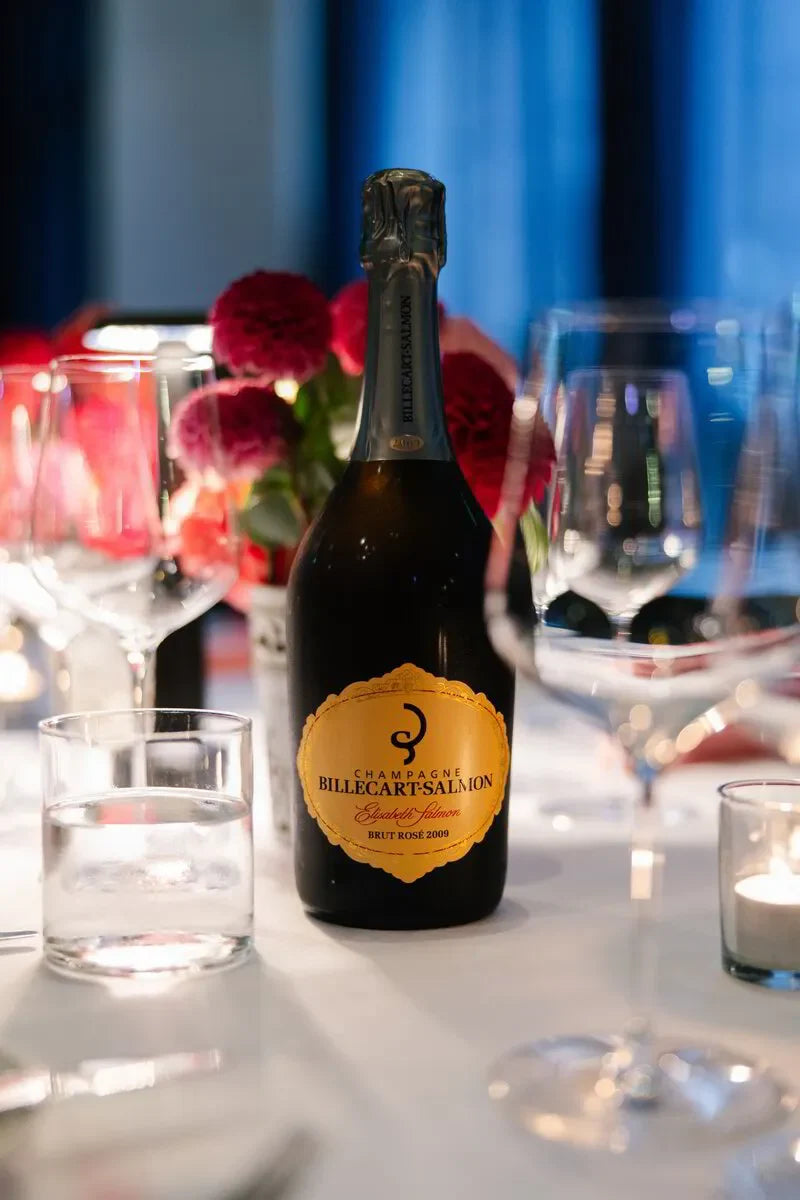 Billecart-Salmon Brut Rosé 2009 Champagne at elegant dinner event, Sydney 2025. Celebratory mood, fine dining.