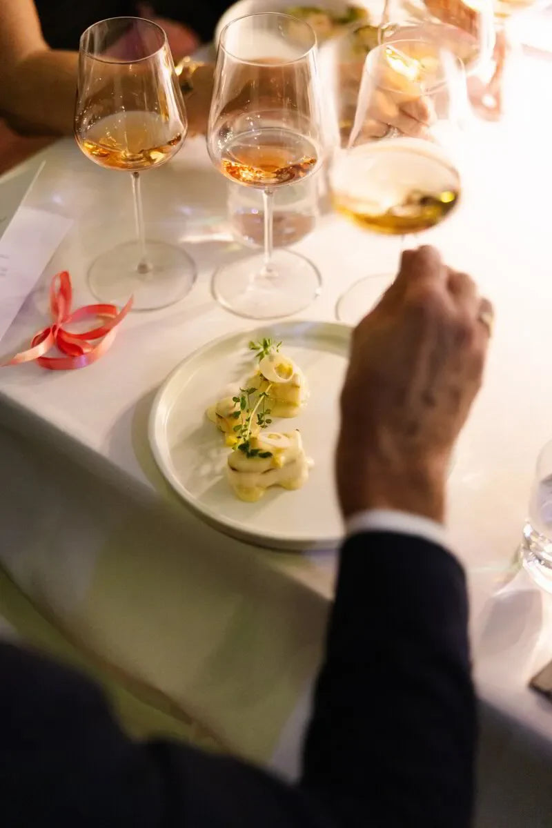 Fine dining experience at the Rosé Champagne Dinner, Sydney 2025. Elegant wine glasses and exquisite culinary pairings.