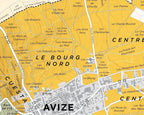 Detailed Avize Grand Cru Cote des Blancs vineyard map with labeled parcels and streets.