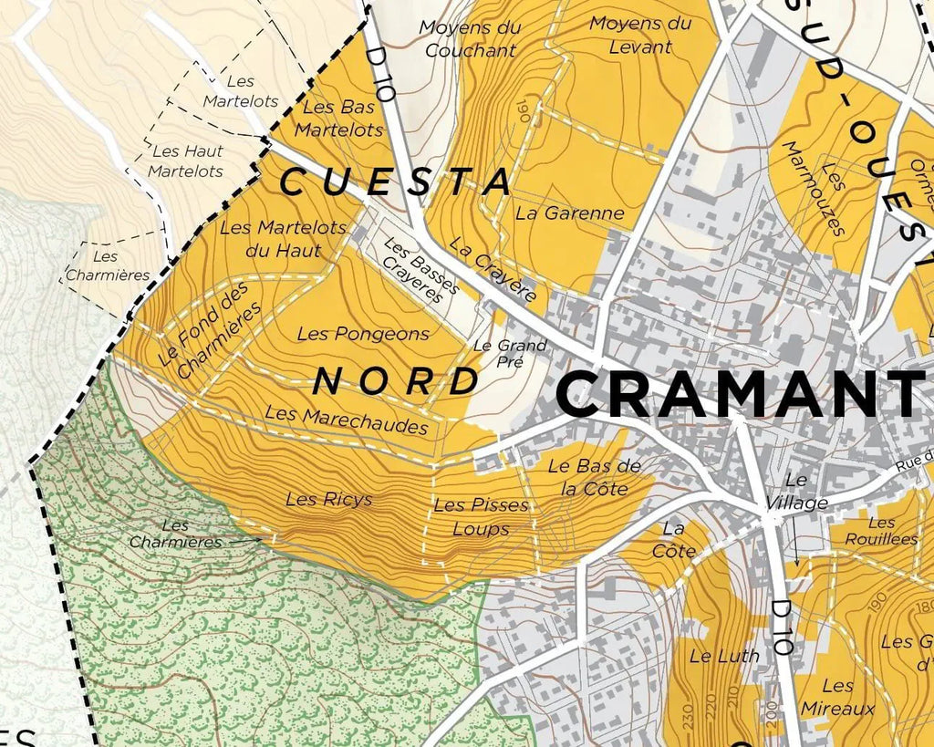 Detailed vineyard map of Cramant Grand Cru Côte des Blancs with vineyard names
