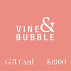Vine & Bubble $1000 gift card on pink background, white text, digital voucher