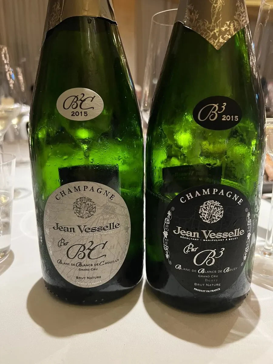 Jean Vesselle Champagne France, 2015 vintage. Two bottles, Blanc de Blancs de Chouilly & Bouzy, Le Printemps des Champagnes.