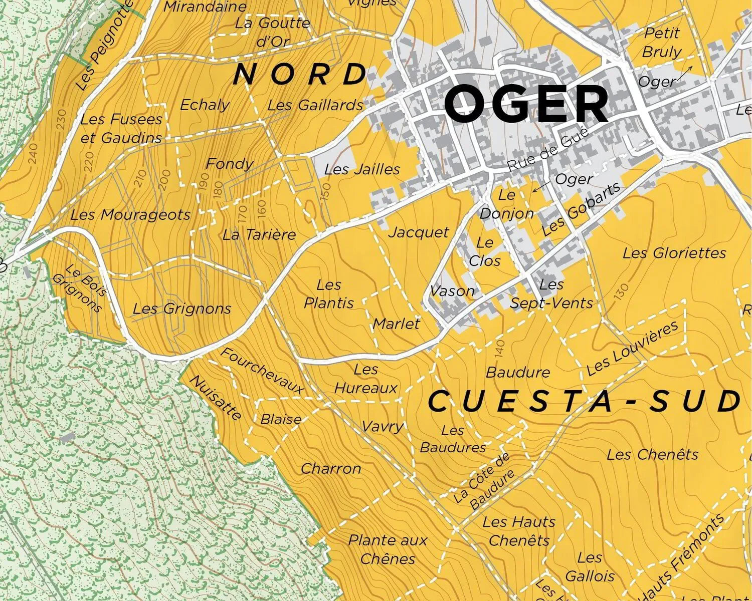 Detailed map of Oger Grand Cru vineyards with labeled parcels and terrain lines