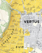 Detailed Vertus Premier Cru vineyard map with labeled plots and terrain in Champagne region.
