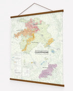 Framed map of Champagne wine regions with colored areas and French vineyard labels
